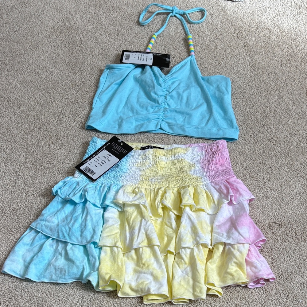 Flowers by Zoe NWT size 6x Colorful Halter Top and Ruffled Skirt Set
